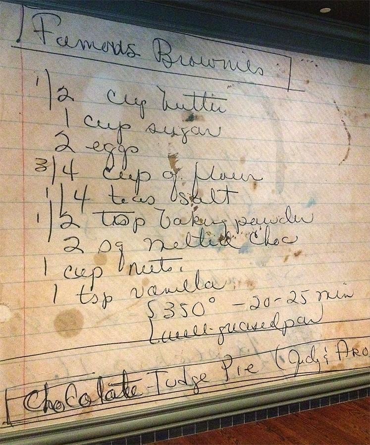 Famous Brownies recipe outside Tupelo Honey's restaurant at Warehouse Row, Chattanooga, Tenn.